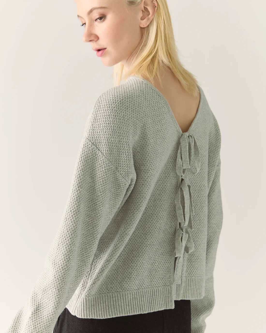 Bow Merino Cardigan - Grey