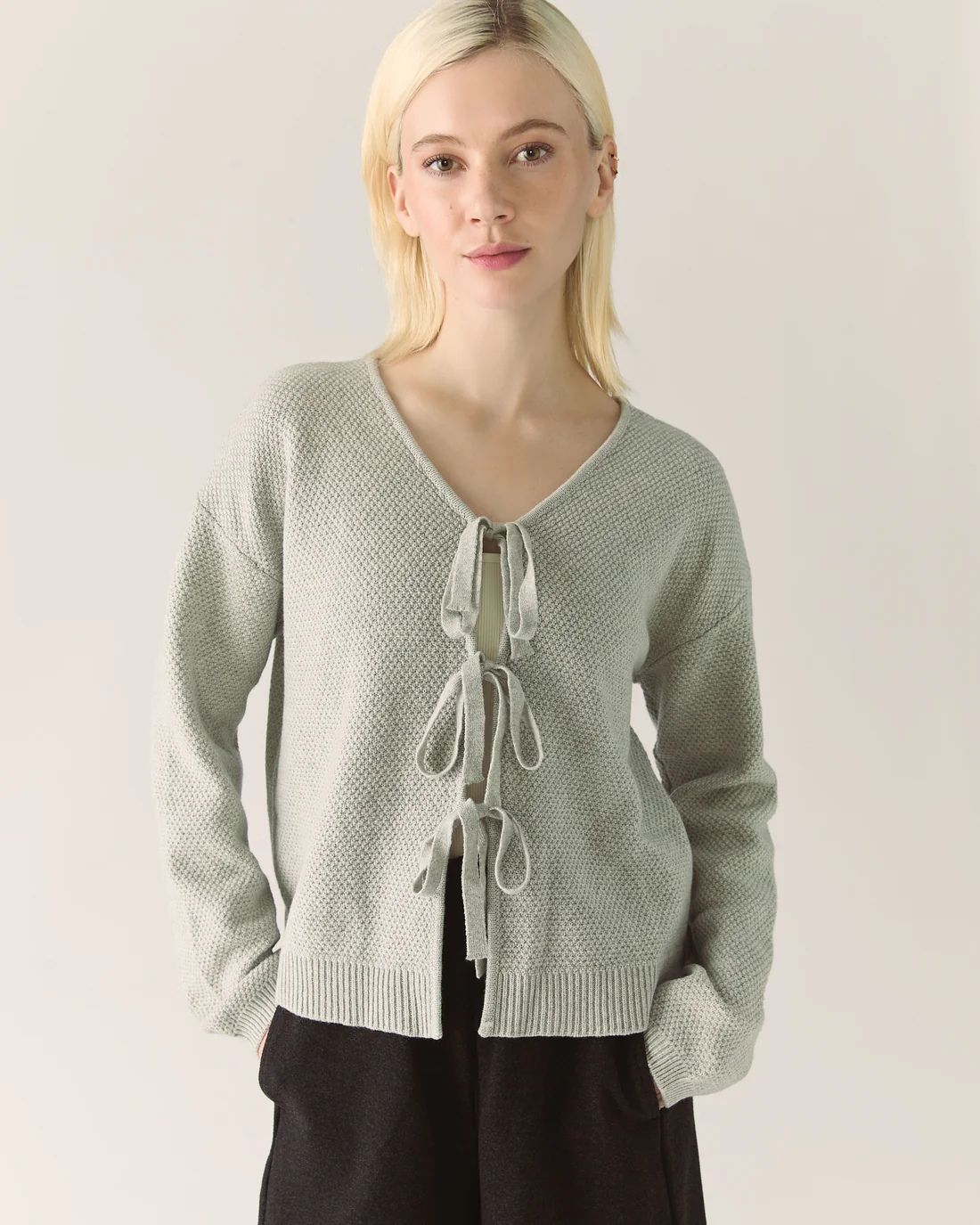 Bow Merino Cardigan - Grey