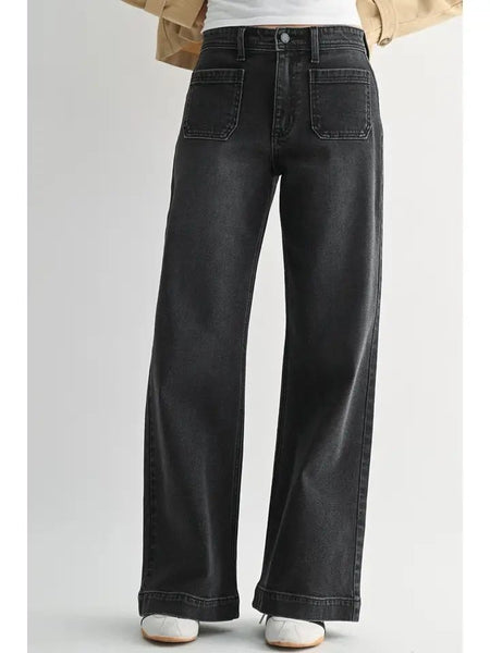 Micro Patch Pocket Wide Leg - Washed Black