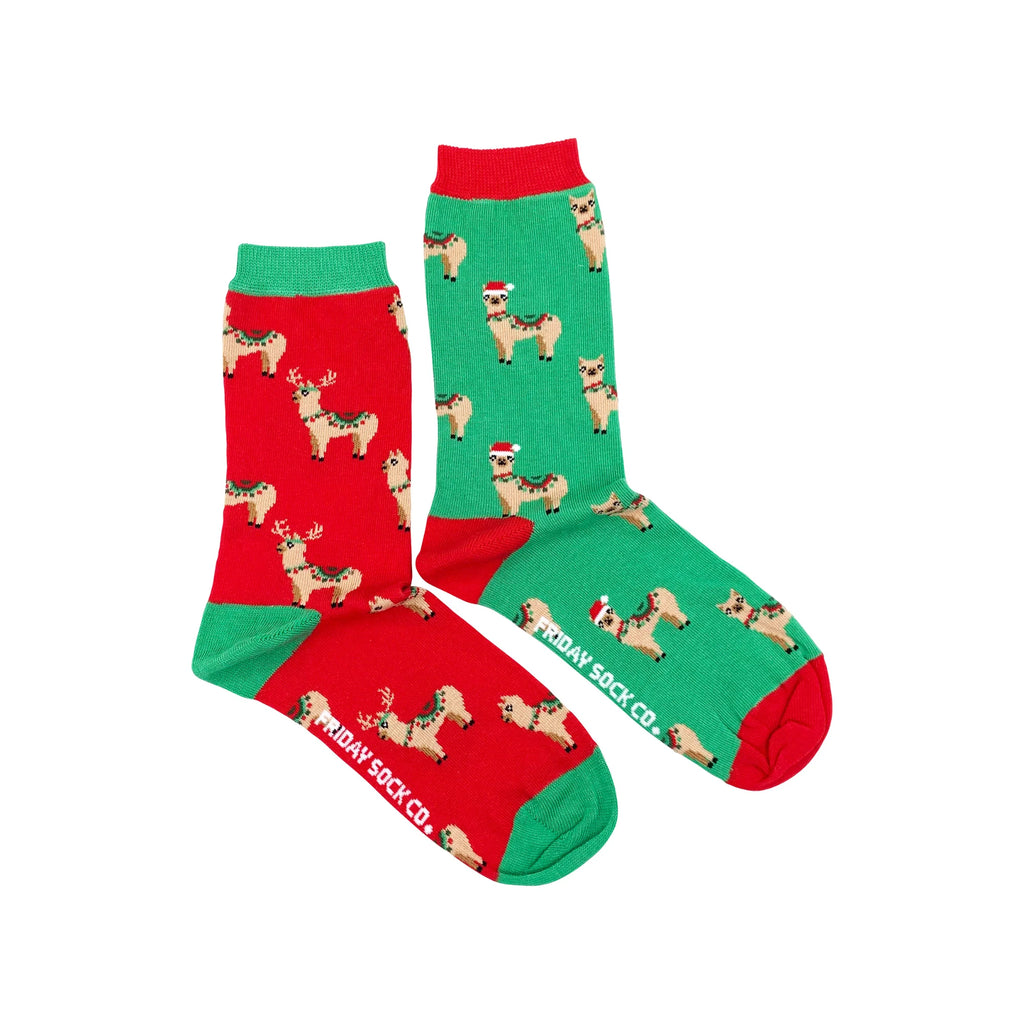 Ugly Christmas Fa La Llama Mismatched Socks