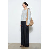 Paisley Striped Button Up Cardigan - Light Blue Stripe