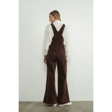 Classic Corduroy Wide Leg Overalls - Brown