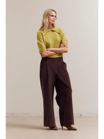 3/4 Short Sleeve Collar Neck Knit Top - Citron