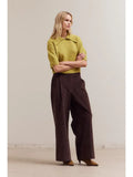 3/4 Short Sleeve Collar Neck Knit Top - Citron
