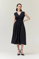 Smocked Waist Cotton Dress - Black