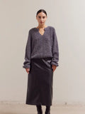 Opened V-Neck Sweater - Charcoal