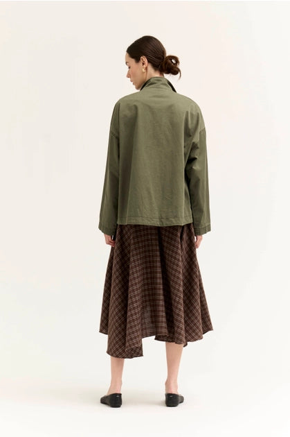 High Collar Corduroy Lining Zip Jacket - Moss Grain