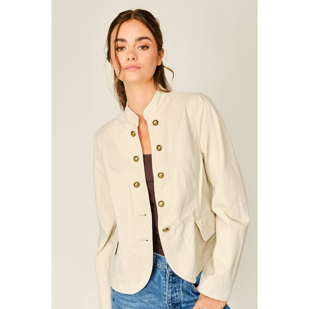Fitted Button Cotton Jacket - Tan