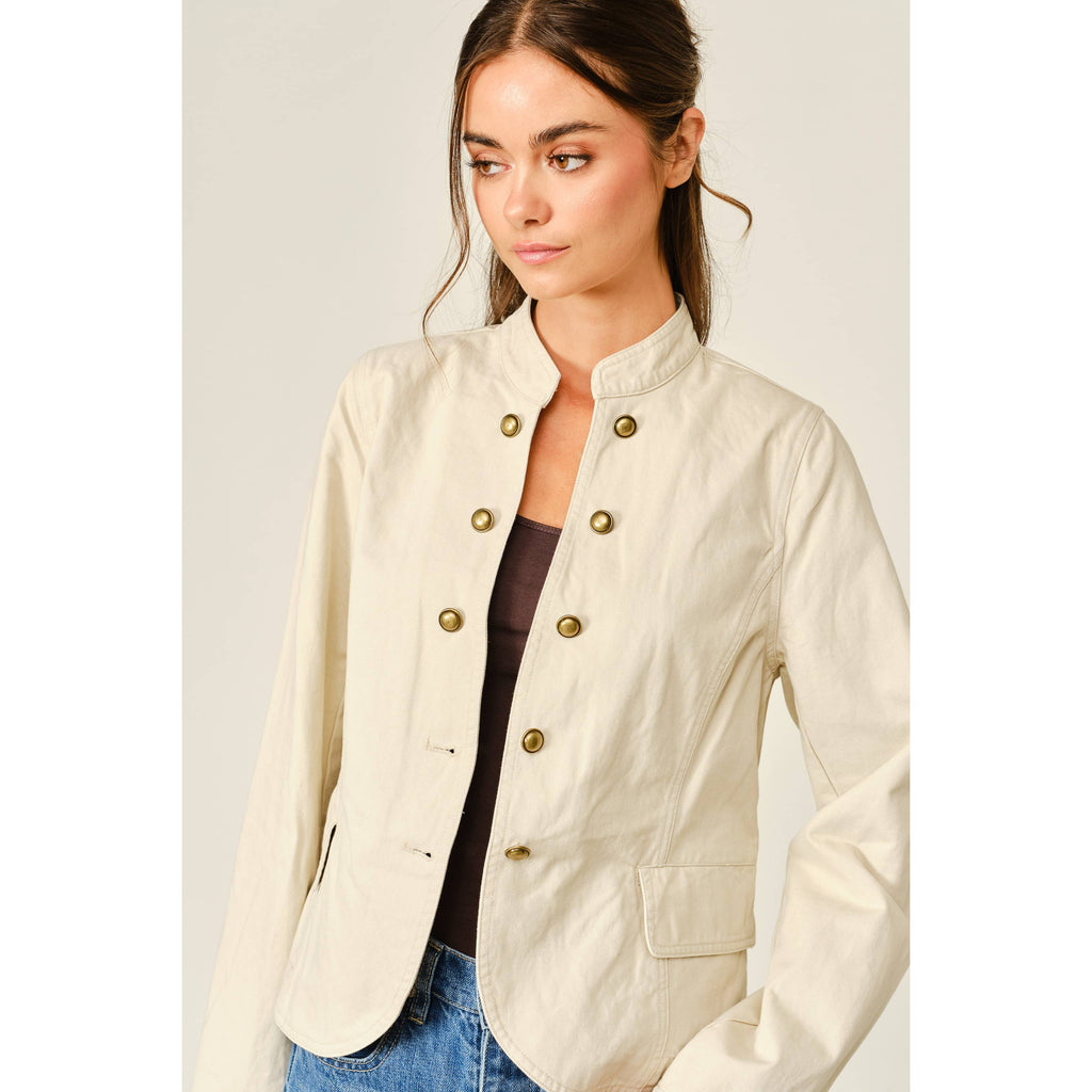Fitted Button Cotton Jacket - Tan