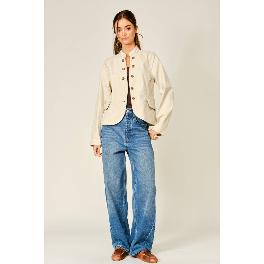 Fitted Button Cotton Jacket - Tan