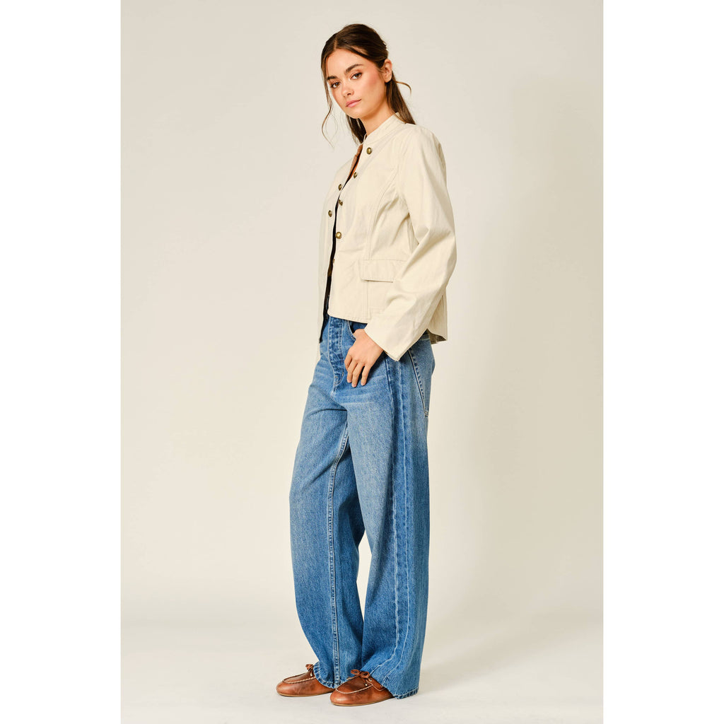 Fitted Button Cotton Jacket - Tan