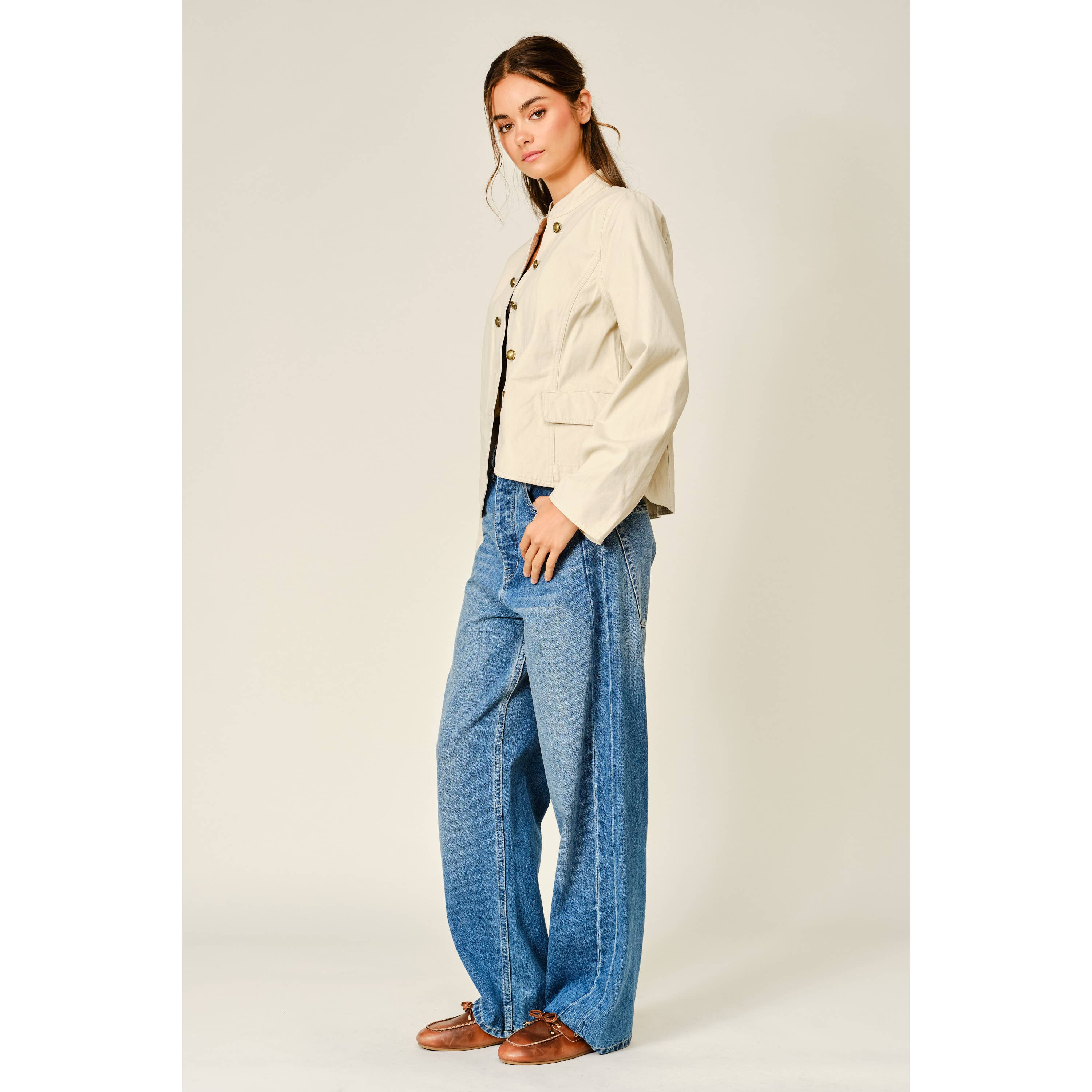 Fitted Button Cotton Jacket - Tan