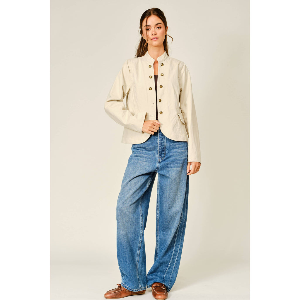 Fitted Button Cotton Jacket - Tan
