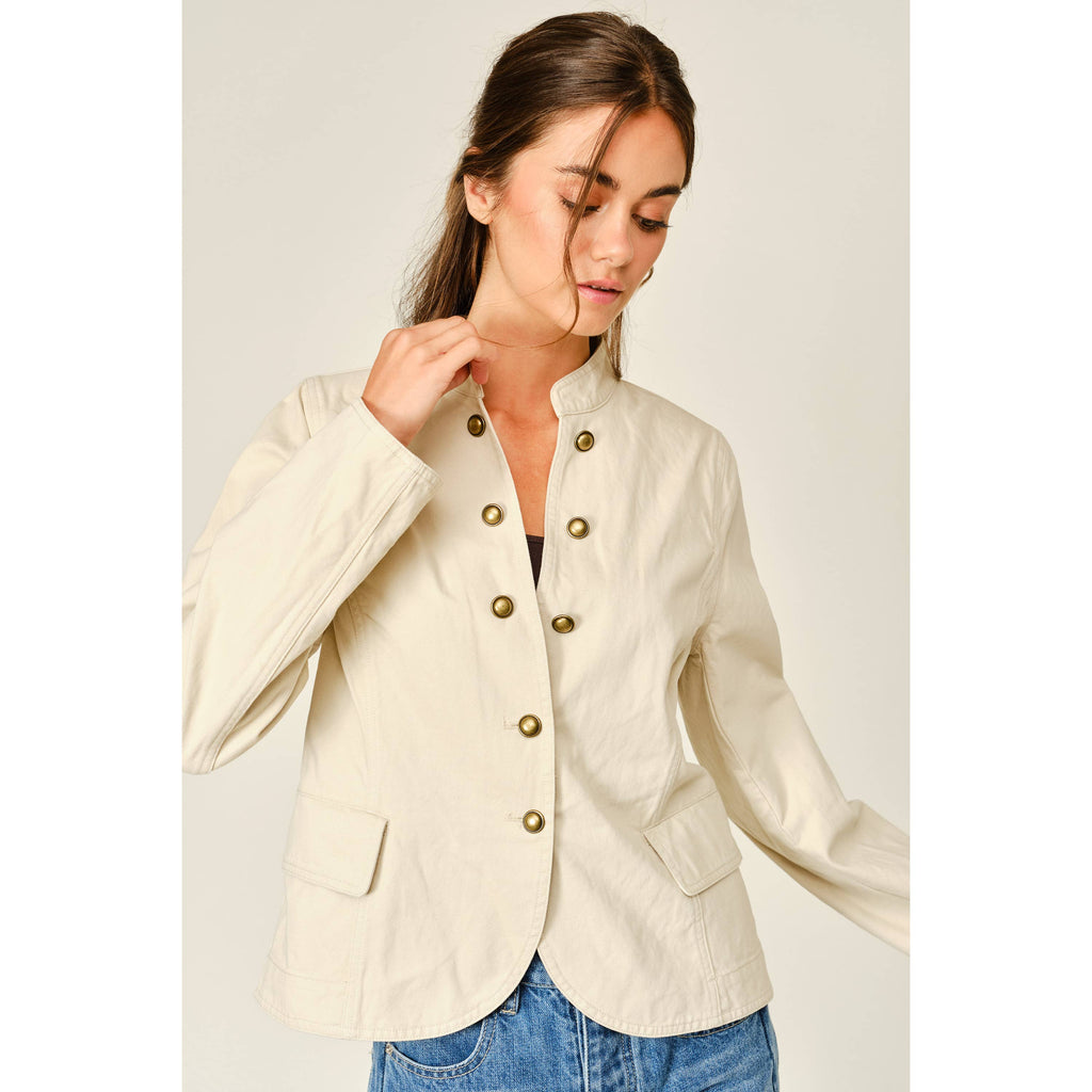 Fitted Button Cotton Jacket - Tan