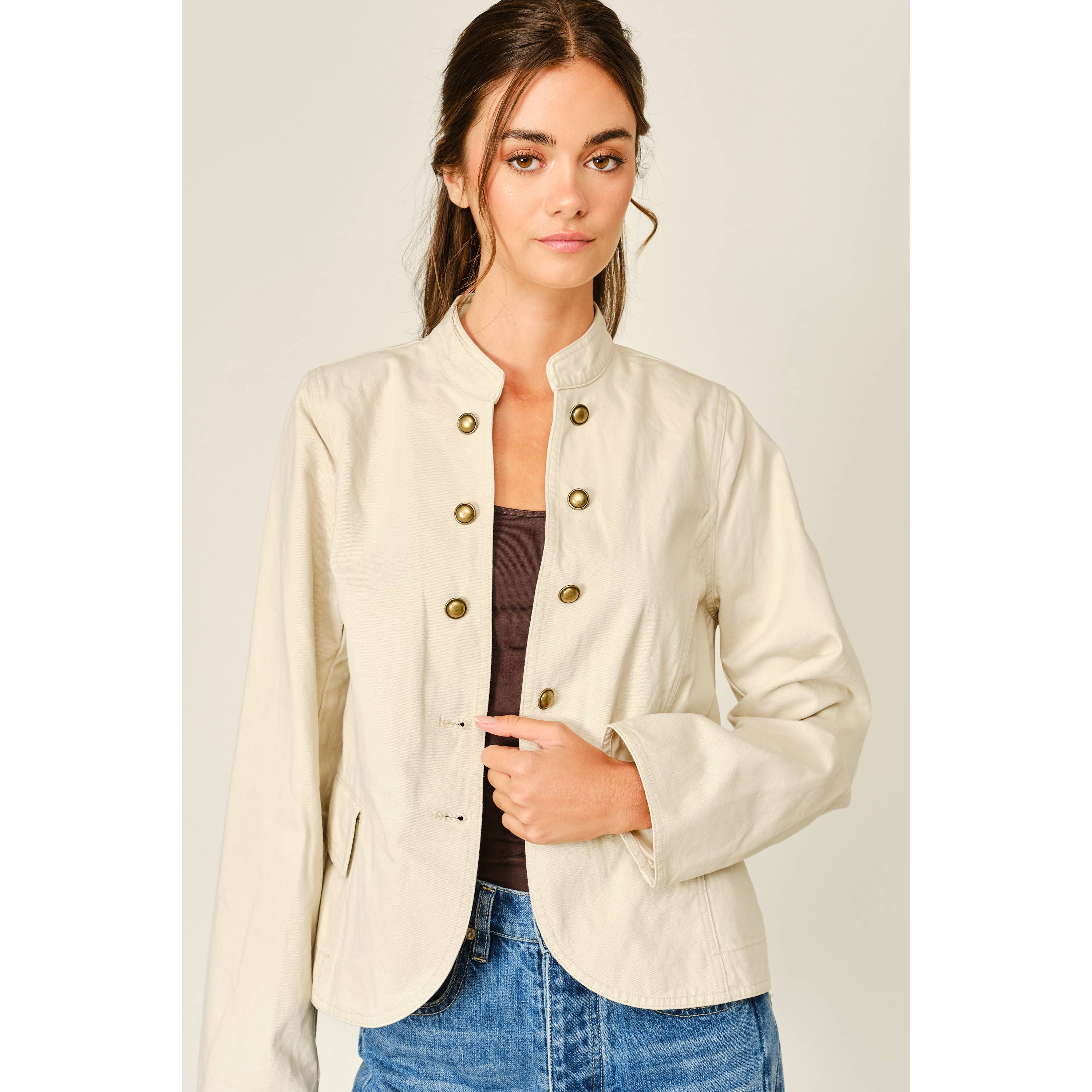 Fitted Button Cotton Jacket - Tan