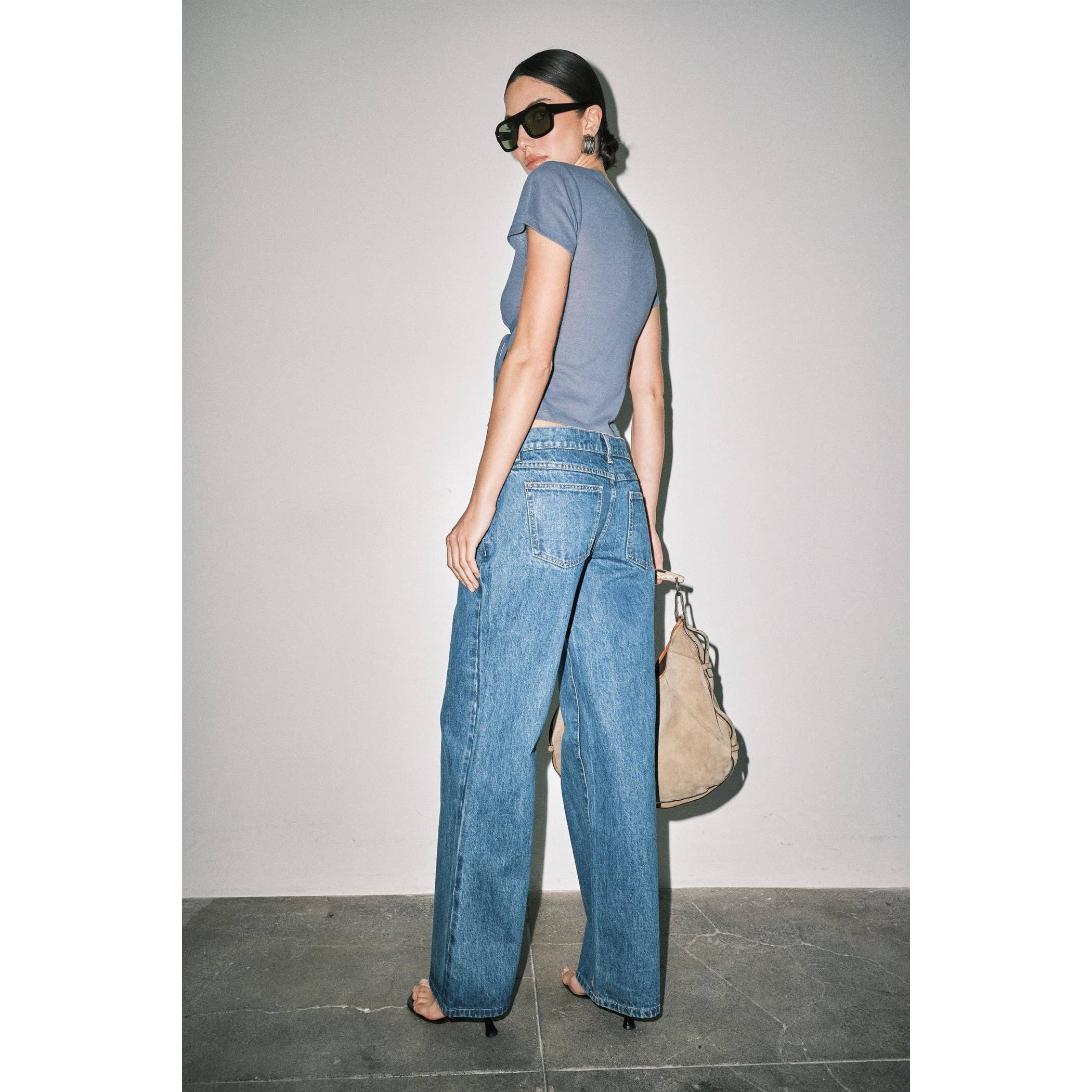 Amber Fine Knit Tie Waist Top - Navy