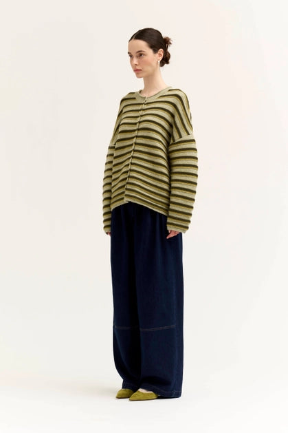 Contrast Yarn Stripe Cardigan - Artichoke Multi