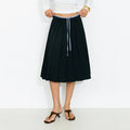 Double Waistband Contrast Pleated Skirt - Navy