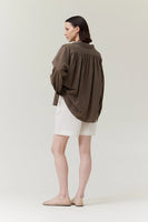 Shirred Back Cotton Shirt - Umber
