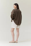 Shirred Back Cotton Shirt - Umber