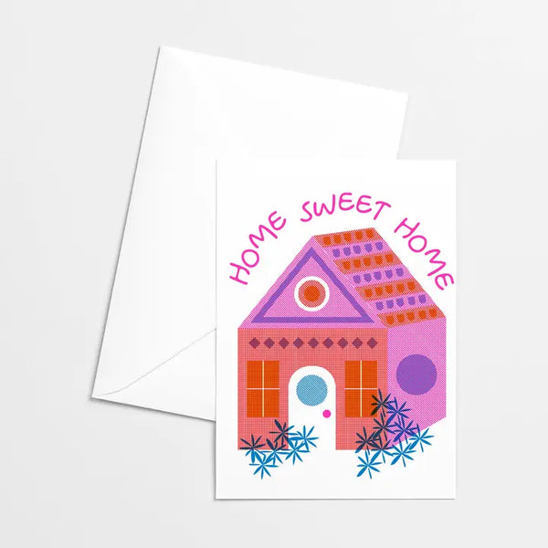 Home Sweet Home House Risograph Greeting Card