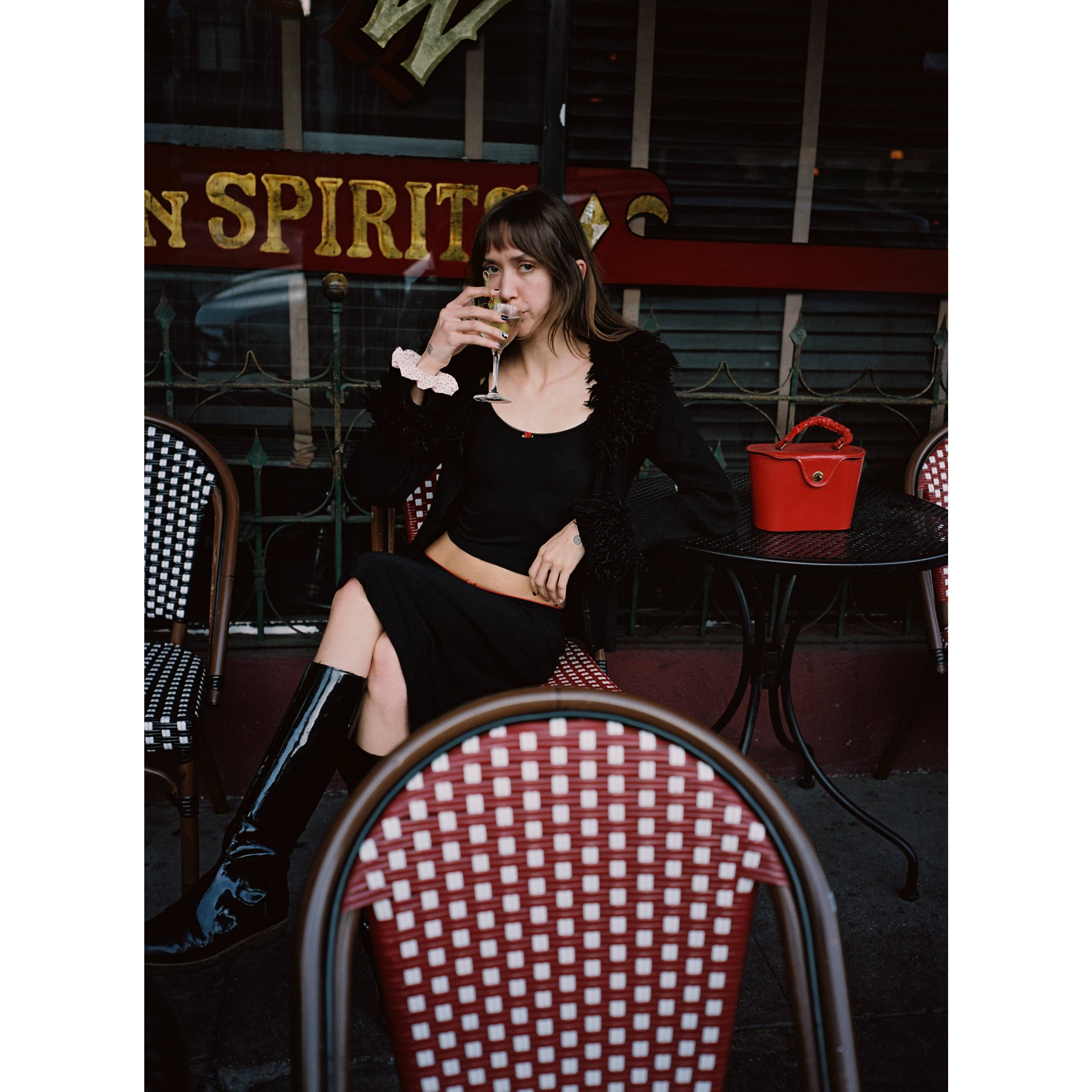 Bias Midi Slip Skirt - Onyx/Cherry
