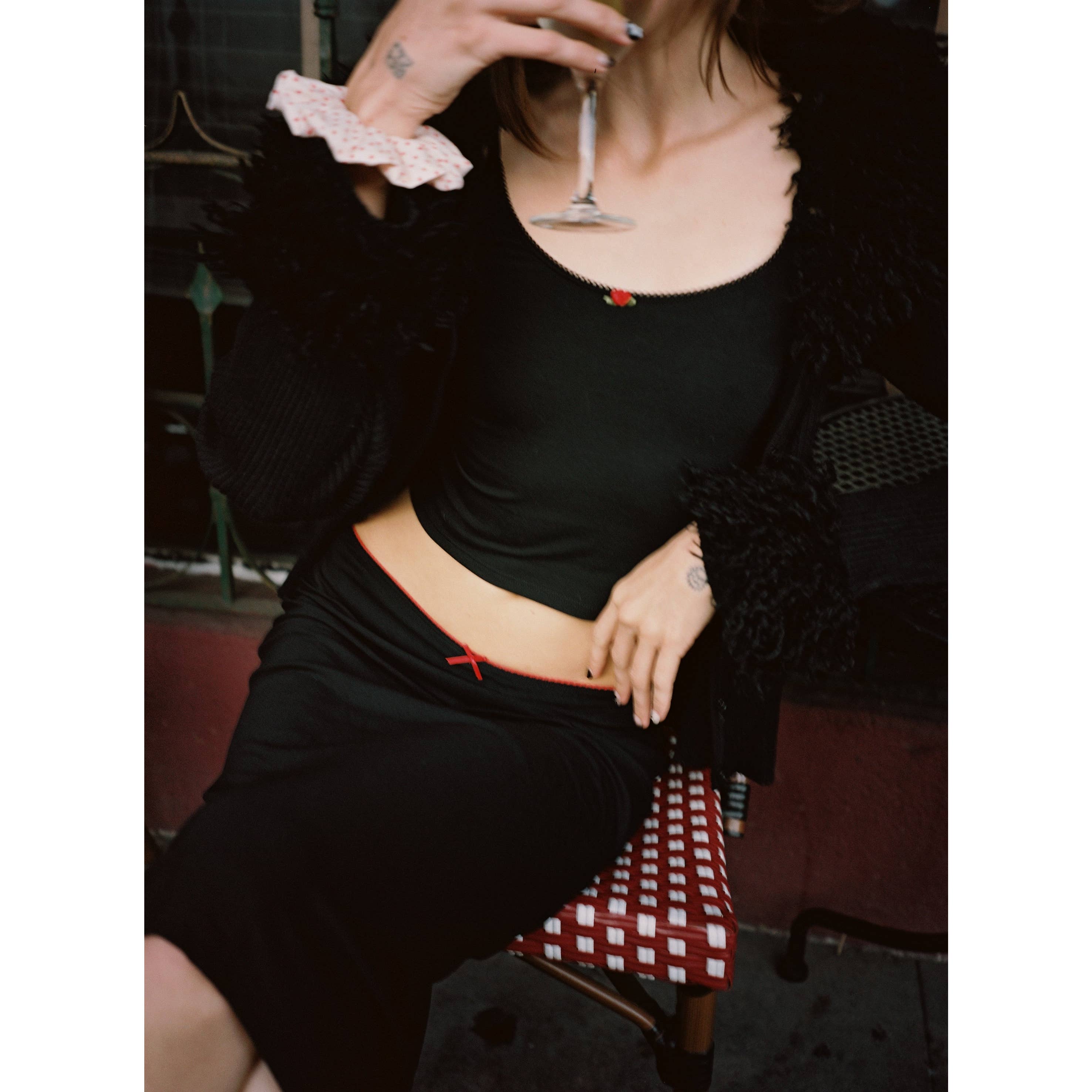 Bias Midi Slip Skirt - Onyx/Cherry