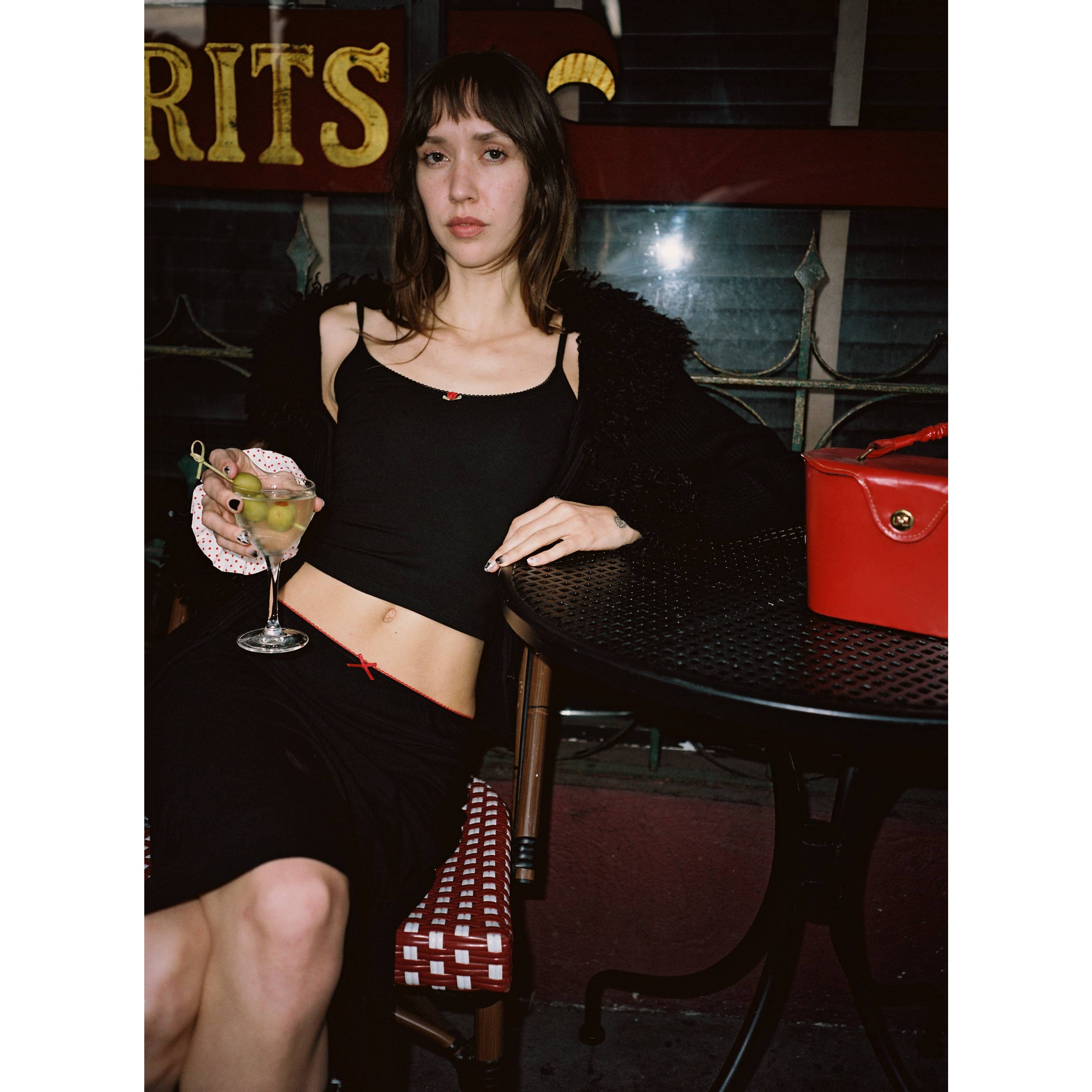 Bias Midi Slip Skirt - Onyx/Cherry