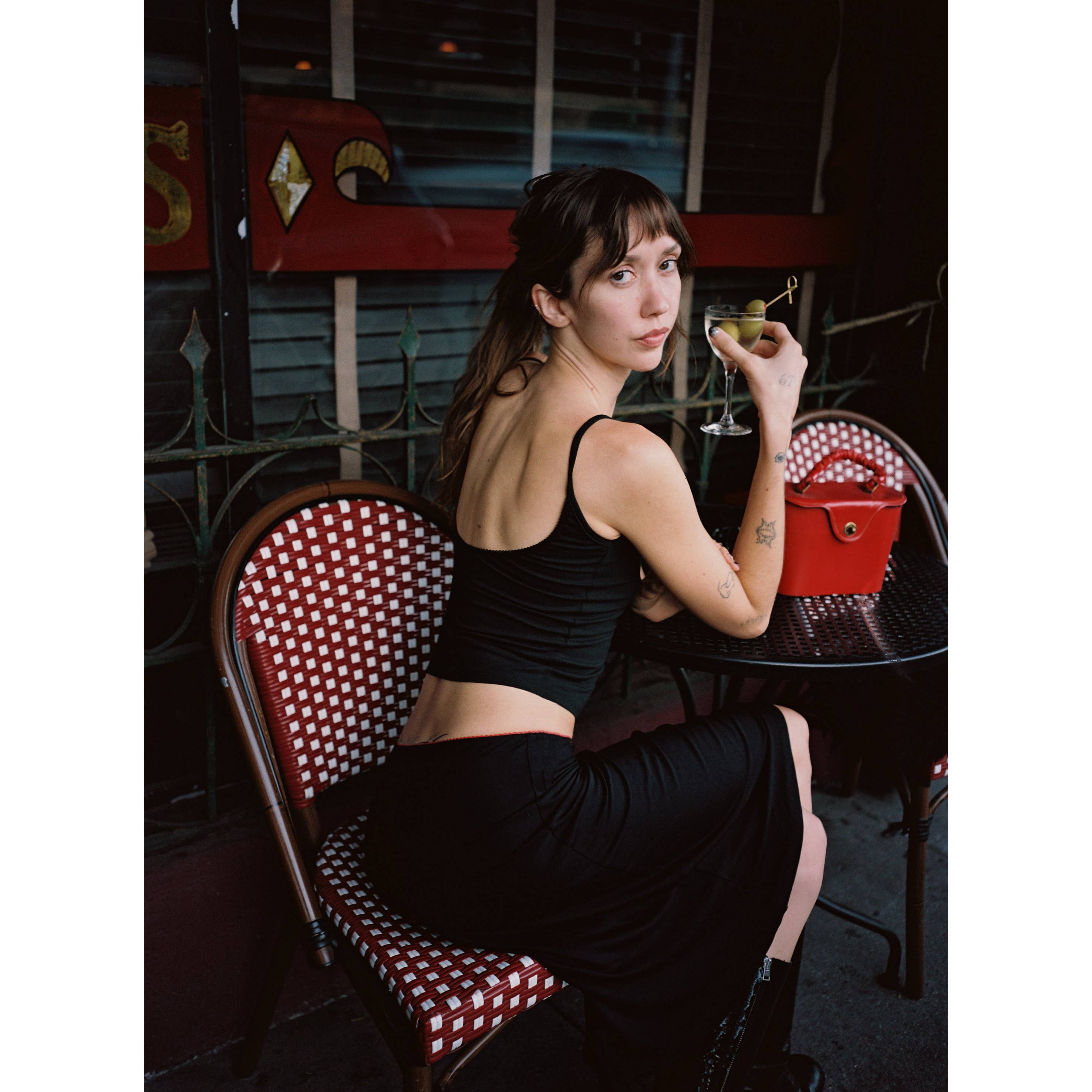Bias Midi Slip Skirt - Onyx/Cherry