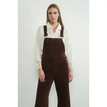Classic Corduroy Wide Leg Overalls - Brown