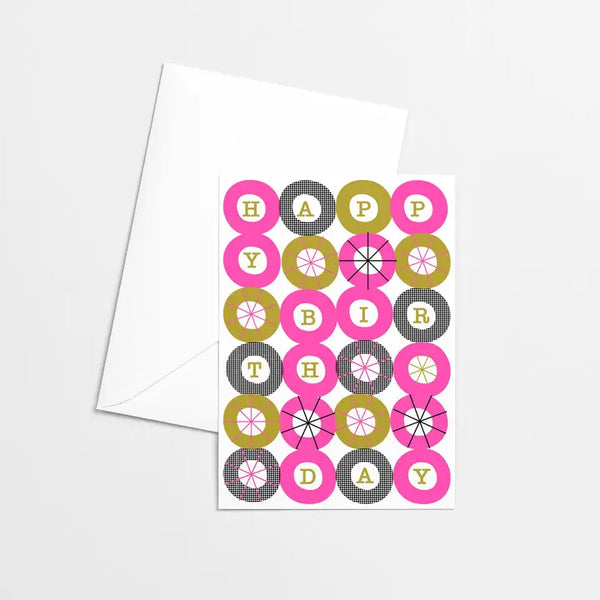 Happy Birthday Pink Circles Risograph Greeting Card