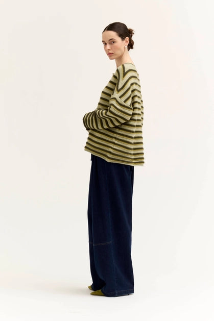 Contrast Yarn Stripe Cardigan - Artichoke Multi