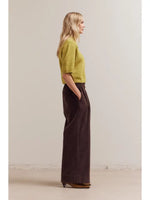 3/4 Short Sleeve Collar Neck Knit Top - Citron