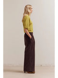 3/4 Short Sleeve Collar Neck Knit Top - Citron