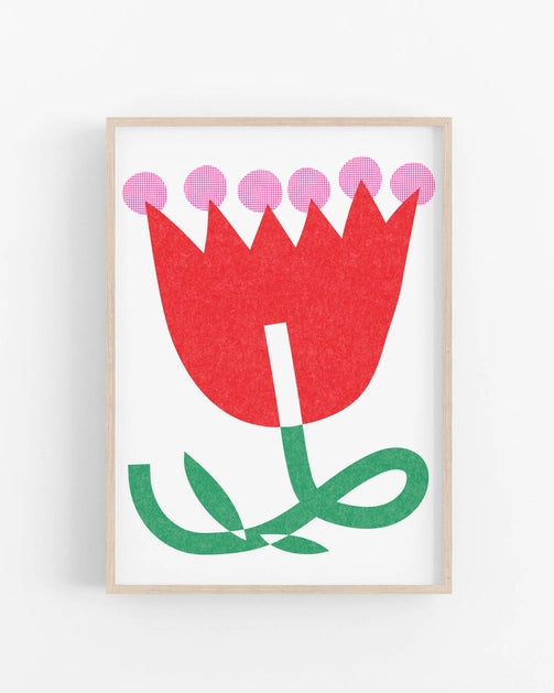 Big Red Flower Risograph Print