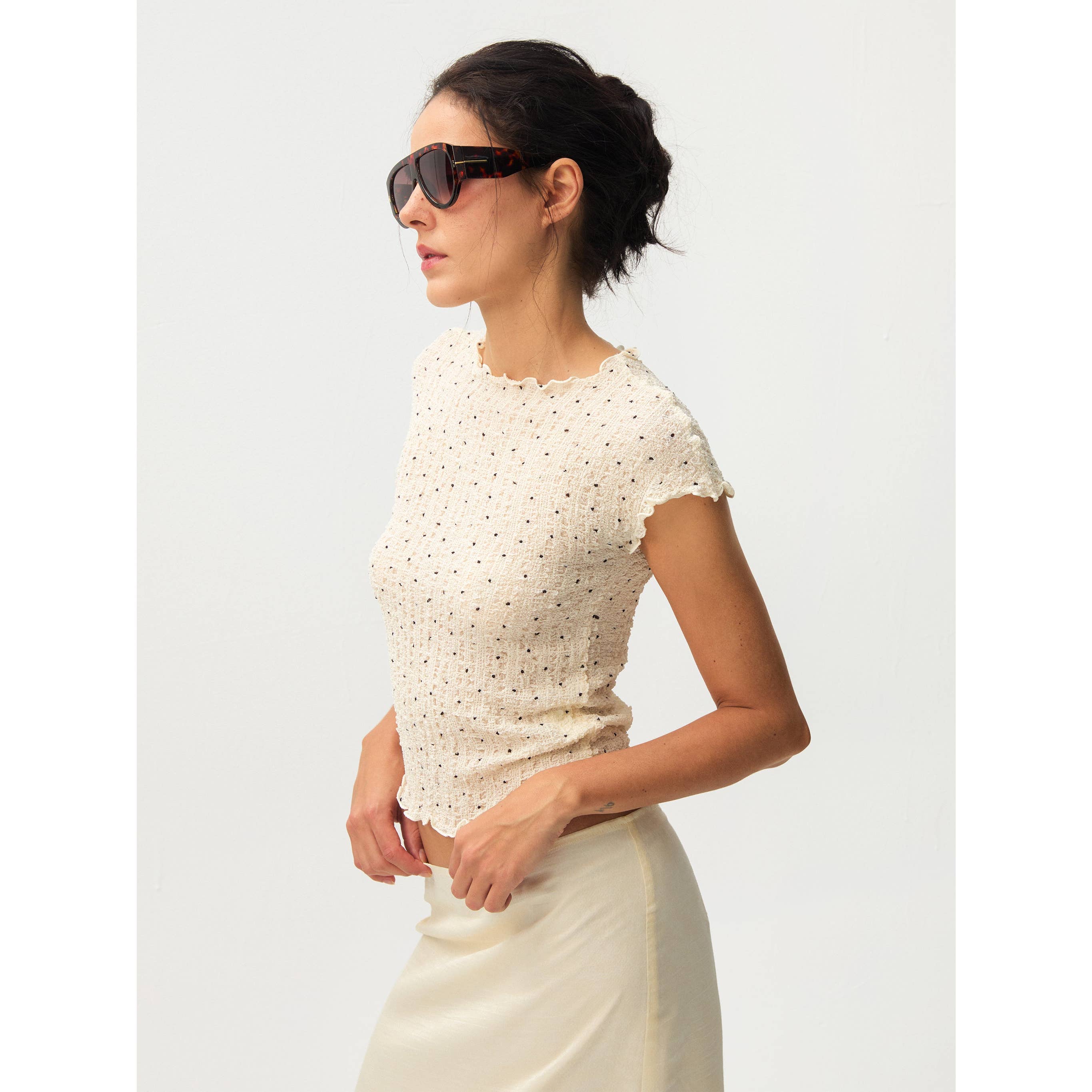 Gingham Print Ruffle-Edge Top