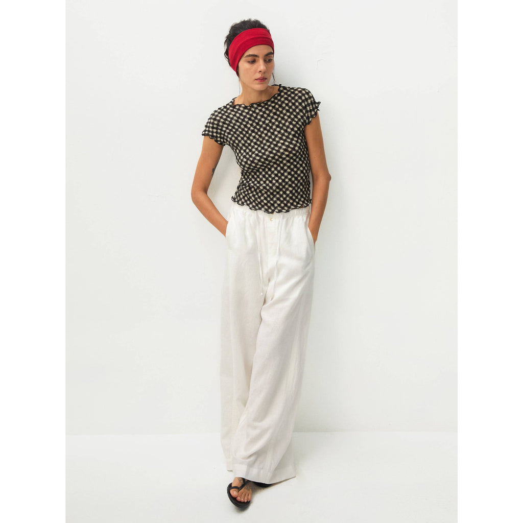 Gingham Print Ruffle-Edge Top