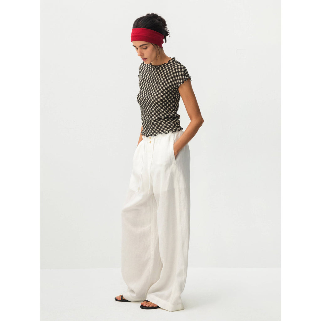 Gingham Print Ruffle-Edge Top