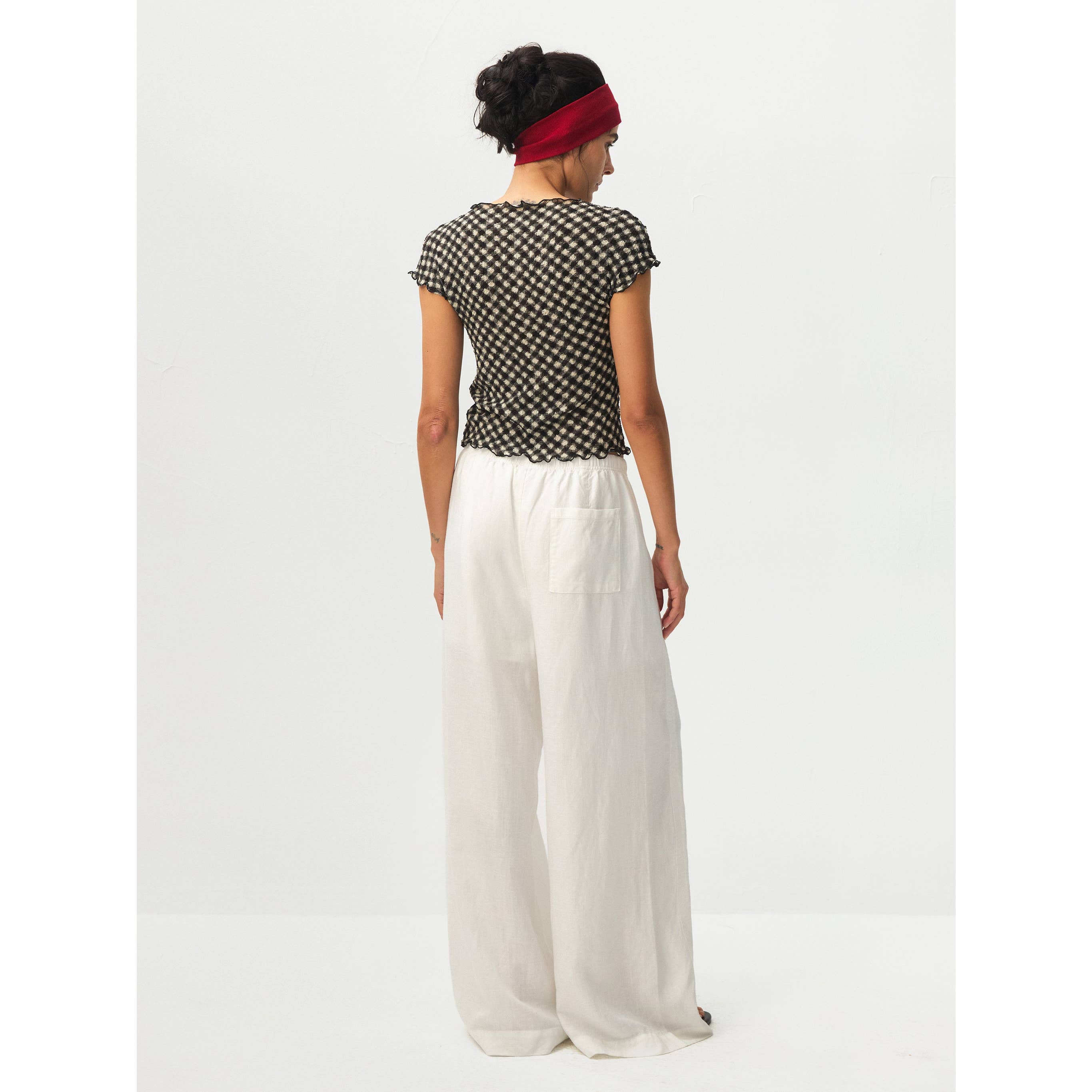Gingham Print Ruffle-Edge Top