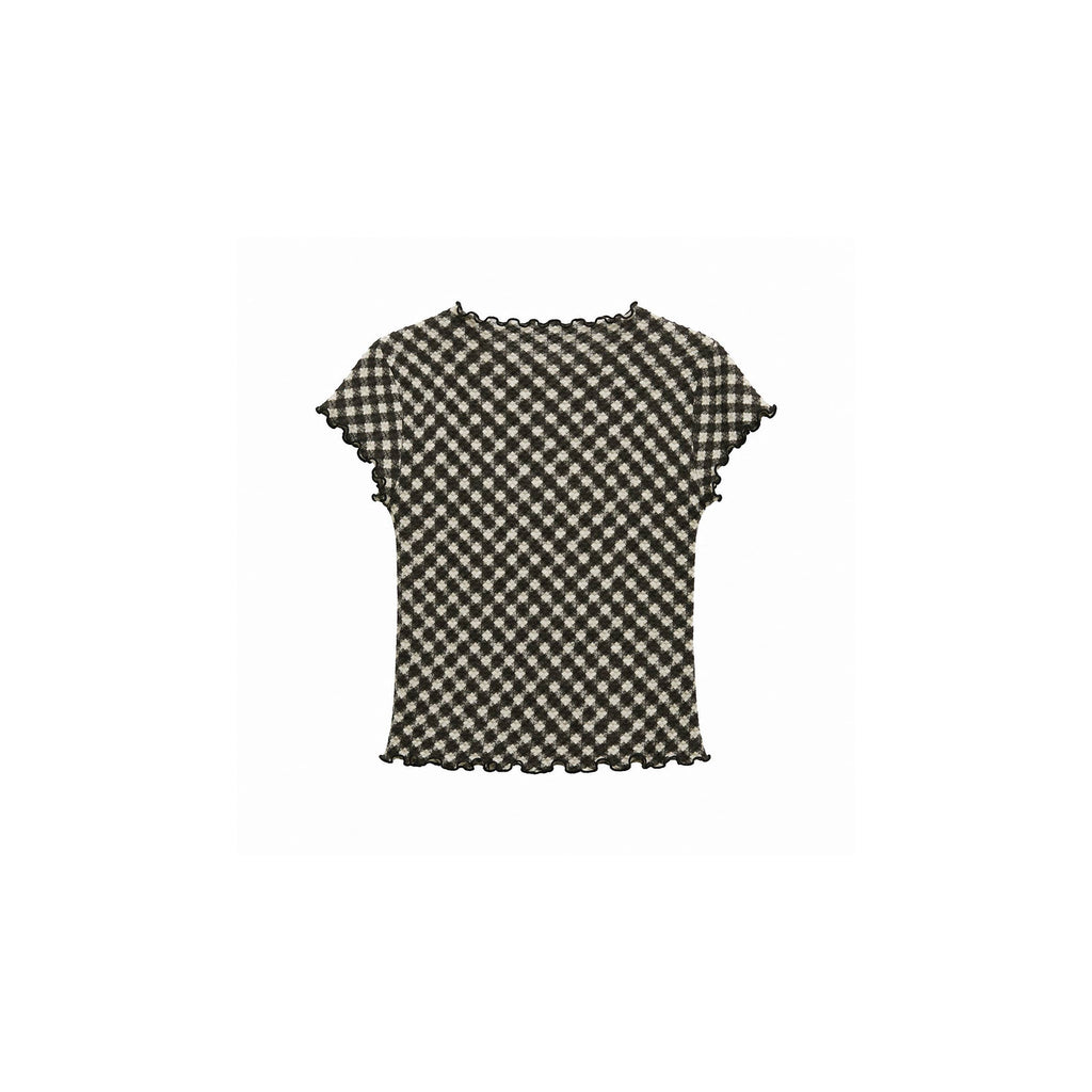 Gingham Print Ruffle-Edge Top