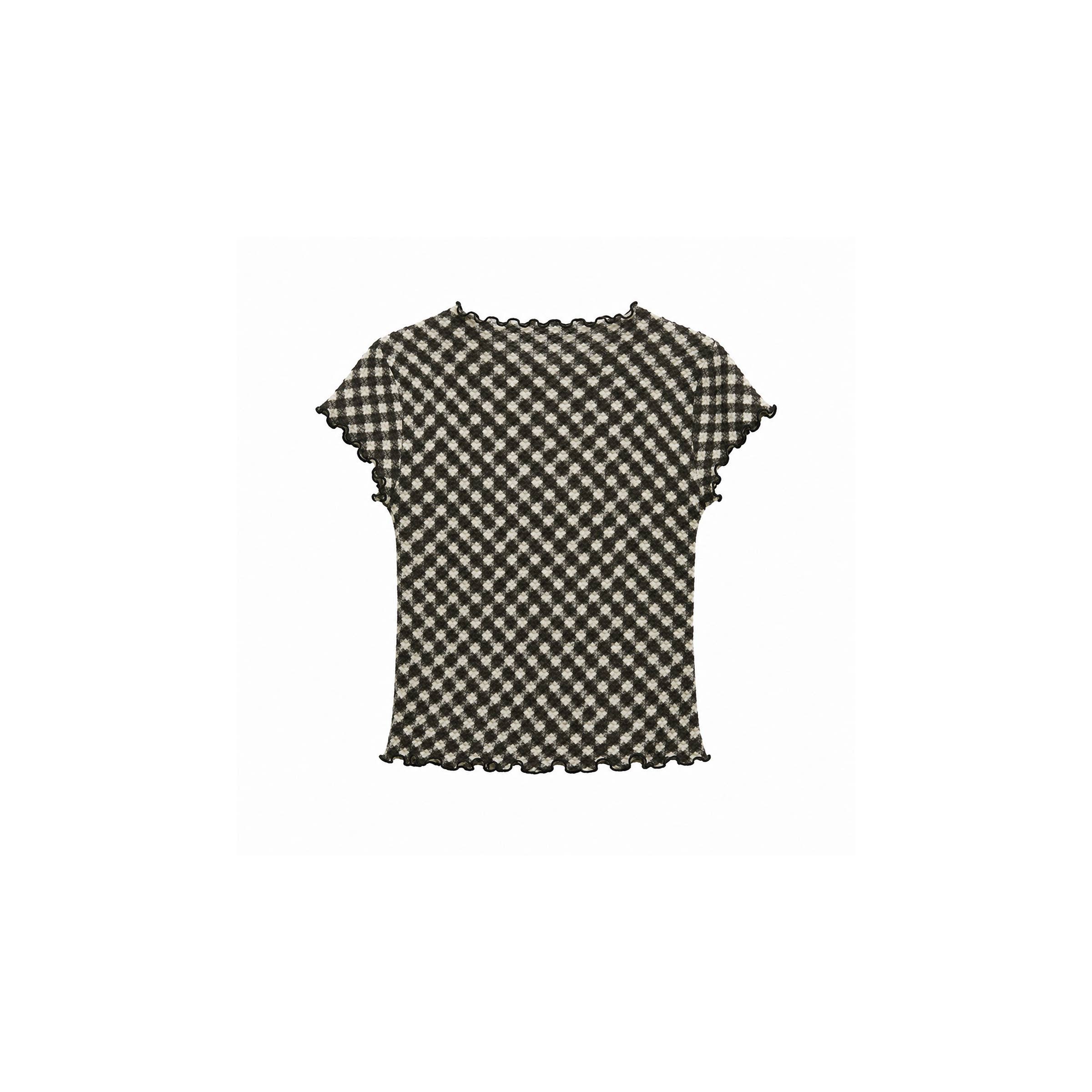 Gingham Print Ruffle-Edge Top