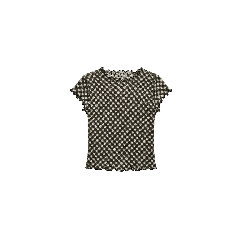 Gingham Print Ruffle-Edge Top