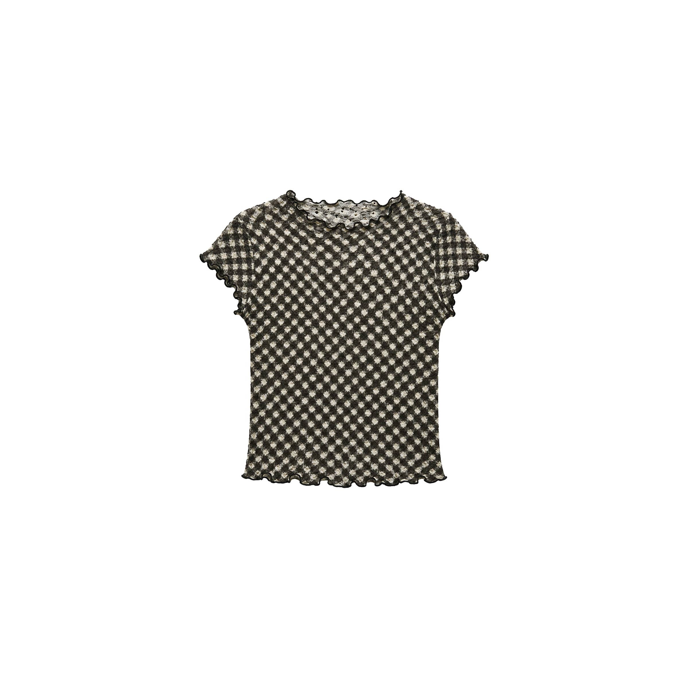Gingham Print Ruffle-Edge Top