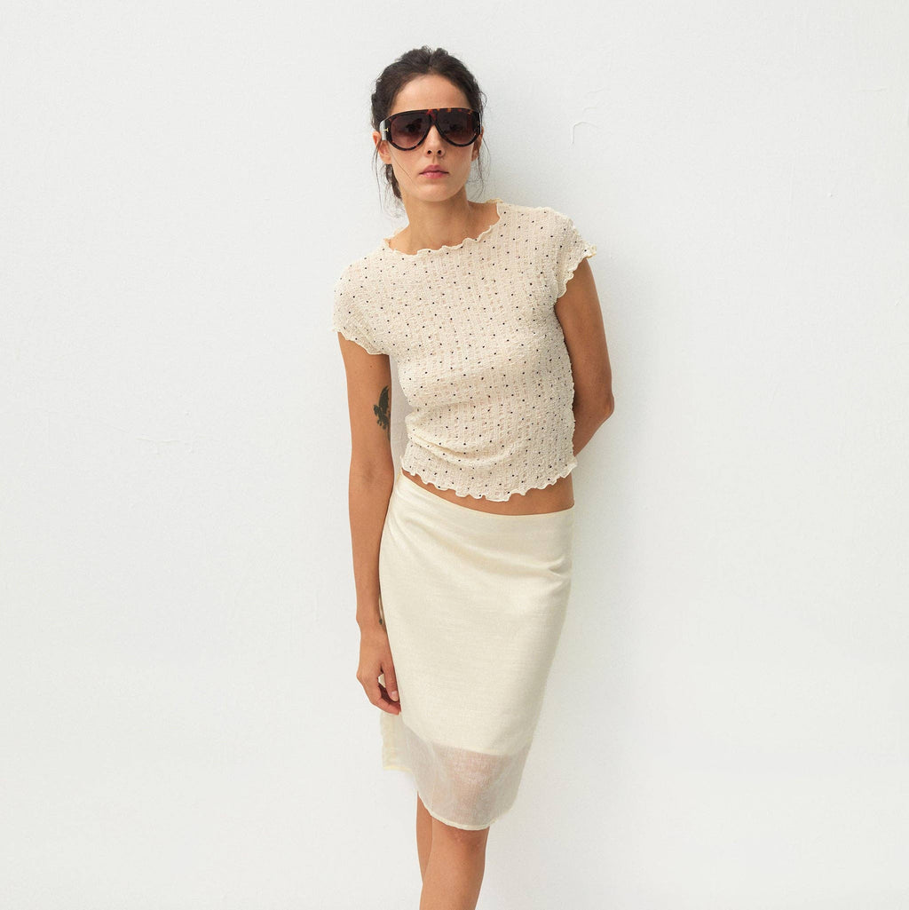 Gingham Print Ruffle-Edge Top