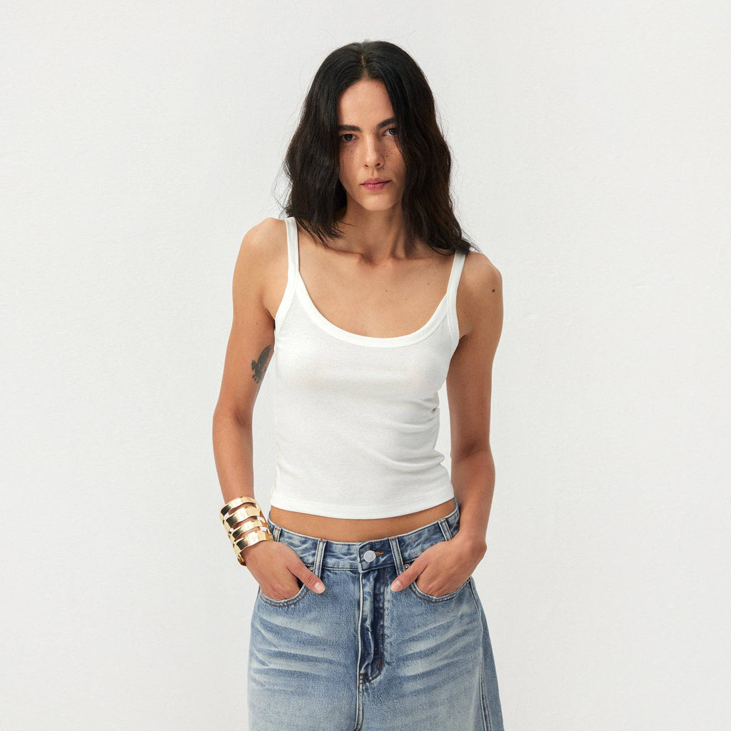 Lyocell-Linen Blend Tank Top - White