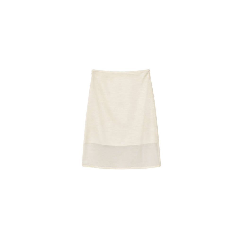 Lyocell Semi-Sheer Pencil Midi Skirt - Beige