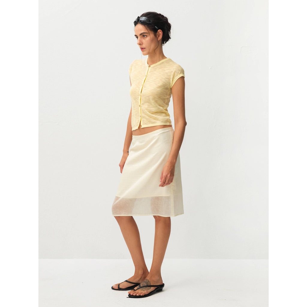 Lyocell Semi-Sheer Pencil Midi Skirt - Beige