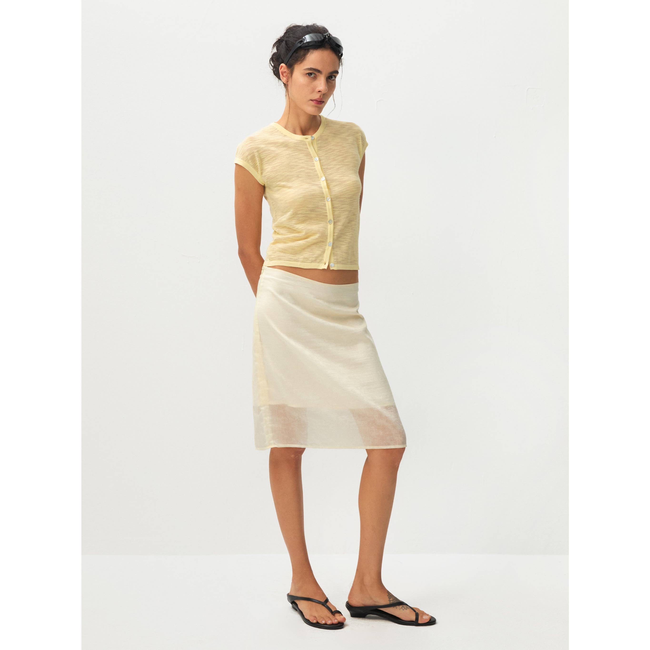 Lyocell Semi-Sheer Pencil Midi Skirt - Beige