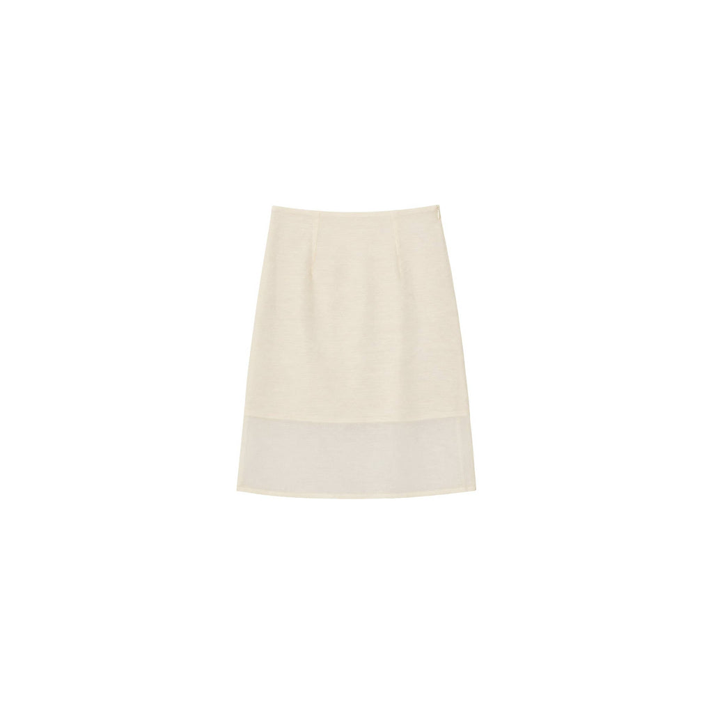 Lyocell Semi-Sheer Pencil Midi Skirt - Beige