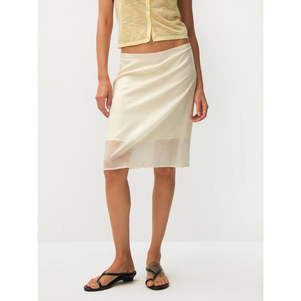 Lyocell Semi-Sheer Pencil Midi Skirt - Beige